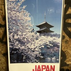 Vintage 1970’s Kyoto Japan Tourism Poster aluminum framed under low glare glass! Perfect condition!