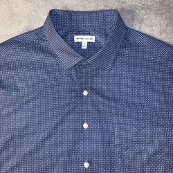 Peter Millar Size Extra Large XL Blue Navy Design Long Sleeve Button Golf Shirt