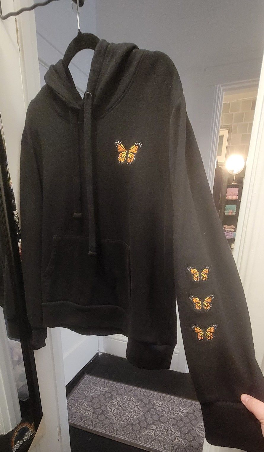 Black Hoodie With Monarch Butterfly Patches