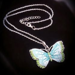 Brand New  Green Jeweled Butterfly Necklace 