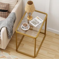 Glass Rectangle End Table -Gold