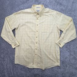 L.L.Bean Men’s XL Tall Yellow Windowpane Check Shirt Wrinkle Free Cotton