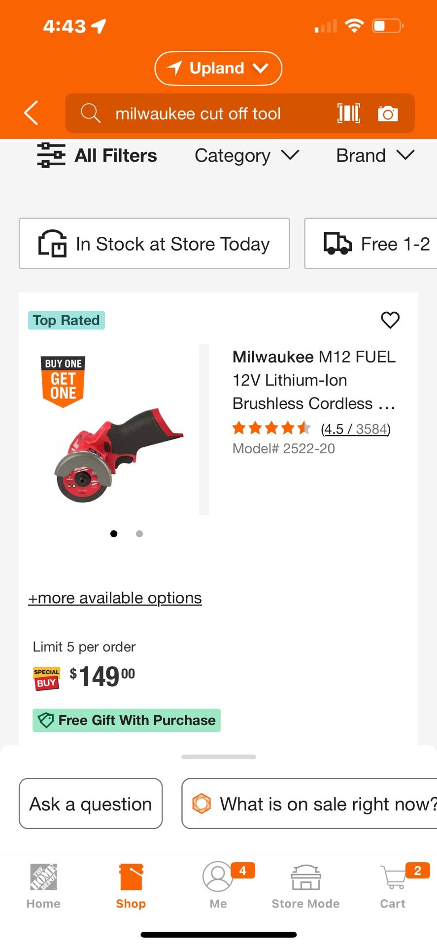 Milwaukee cutoff tool