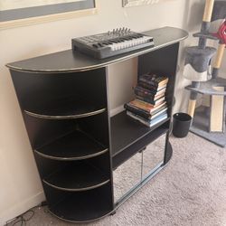 Black Media Console / TV Stand – Glass Doors & Shelves