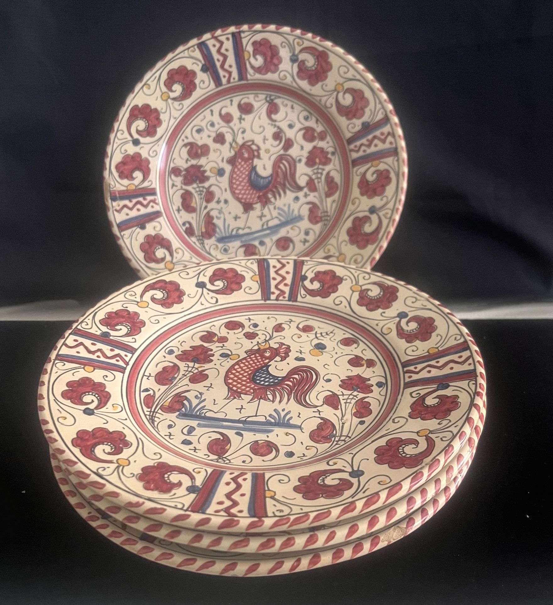 Vintage Set Of 4 Salad Plates DERUTA ITALY “Red Rooster “