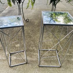 2 Mirrored LG and Med Plant Stands/Side Tables