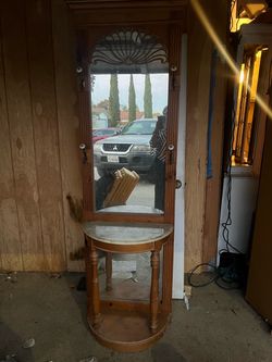 Vintage Wood Console Table with Mirror