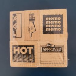 Wood Rubber Stamp  Office- Fax, Memo, Sign Here, Approved, Hot #2988Q