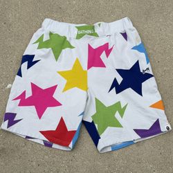 A Bathing Ape Bapesta White Multicolor Star Bape Sweat Shorts Size Extra Large 