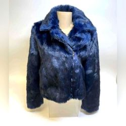 Belle Vere Designer Women's Blue Fur Coat Jacket - Size S