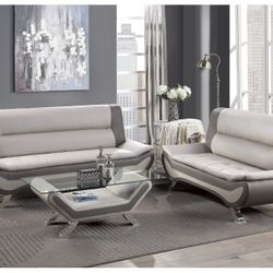 Leather sofa and loveseat