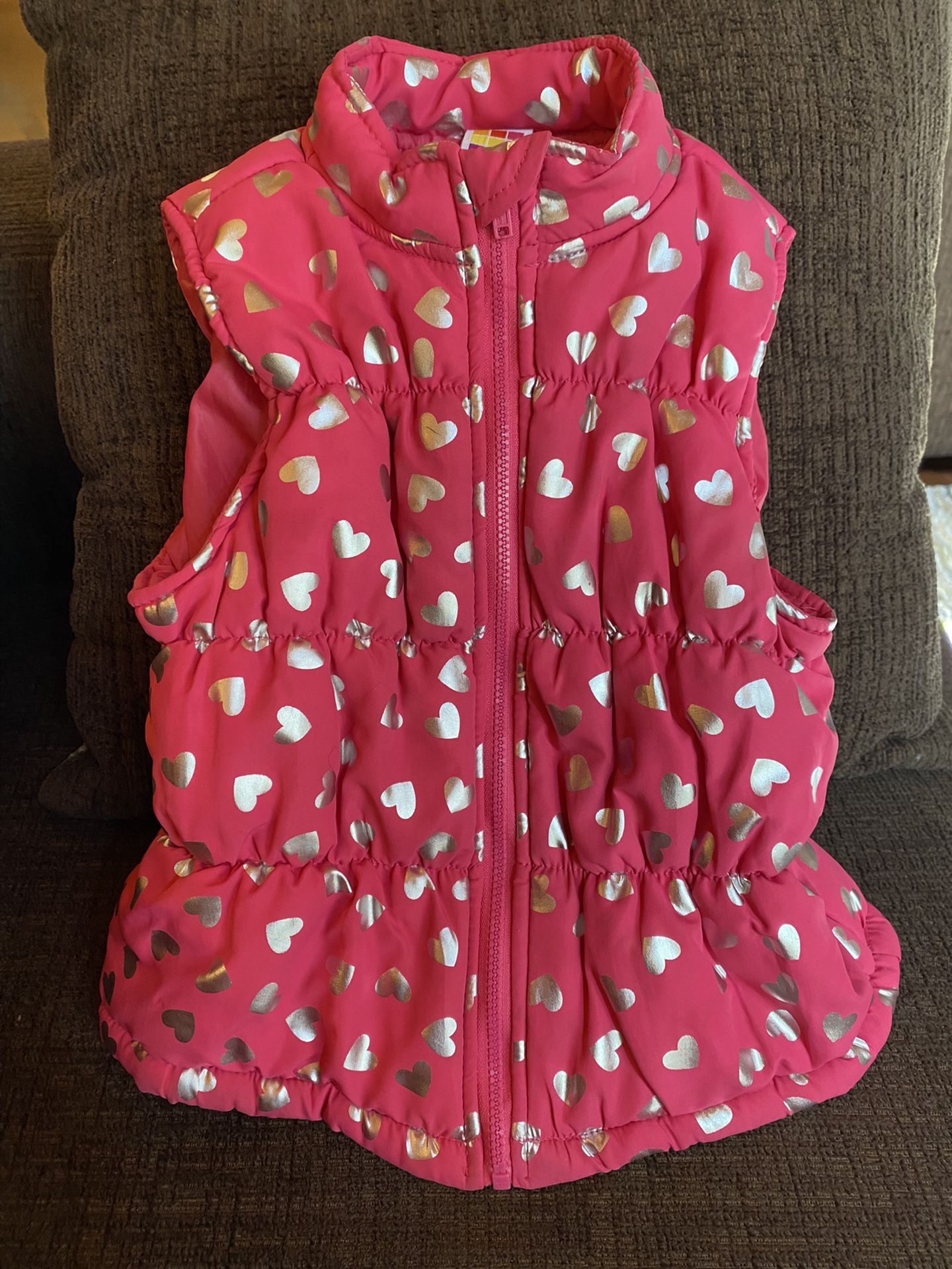 Healthtex Girls 5T Pink Quilted Puffer Vest With Pink Stars Full Zip
