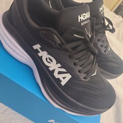 HOKA BONDI 8 WHITE/BLACK MESH COMFORTABLE ATHLETIC RUNNING SHOES SIZE mens 7 womens 8