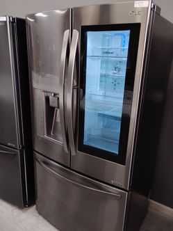 Grey French door refrigerator with warranty Delivery Available fee depends on address 🛣️🏠🚛