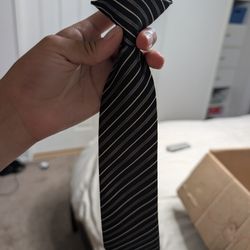 Black and White Striped Clip-On Tie