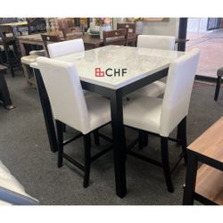 5 Pc Faux Marble Top Counter Height Dining Table Set  // Limited Time Offer 