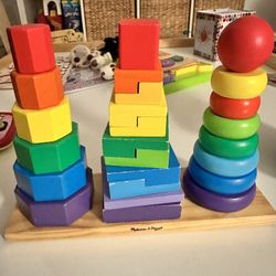 Wooden Blocks In 3 Shape Stacks 