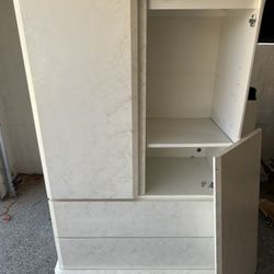 White Armoire With Three Shelves And Two Drawers White 