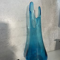 Large 15.5" LE Smith Swung Glass Aqua Blue/ Teal Vase