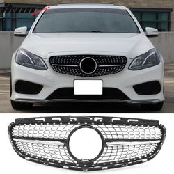 Fits 2014-2016 Benz W212 E350 E400 E550 Diamond Upper Grille Gloss Black Chrome ABS