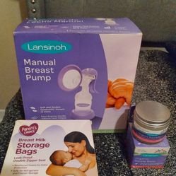 Manual Breast Pump w/ Milk Storage Bags & Nipple Cream