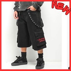 New NWT Men’s 32 Zumiez Vitriol Drained Ultra Wide Strap Cargo Black Rave Shorts Eyelets