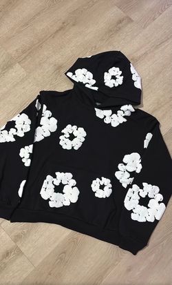 size S denim tear hoodie black/white