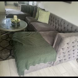 Sectional U Shape Gray Velvet