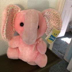 Vintage pink elephant plushie Stuffed Animal with tag, Kitschy/kitsch