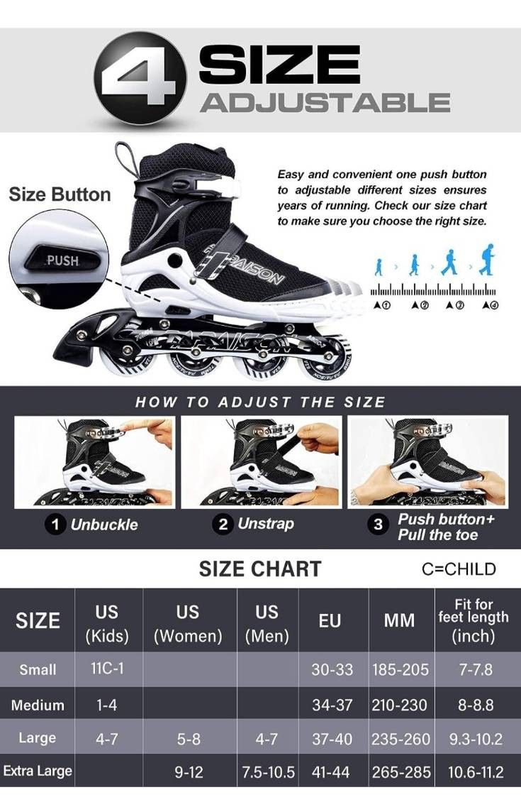 PAPAISON Adjustable Inline Skates For Kids And Adults, Size LARGE Open Box