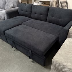 New! Dark blue sectional sofa with pull-out bed, sectional, sofa, couch, Sofabed, sleeps sofa, brand new set! Dimensions 81.5”L x 53” chaise   ✅ Brand