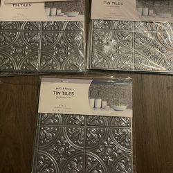 New Antique Faux Tin Peel & Stick 10 in x 10 in Metallic Silver 12 tiles