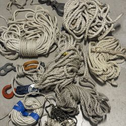 Heavy Duty Rigging Rope & Pulley Lot McKissick Block Crosby Western Hooks Industrial