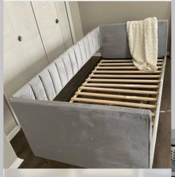 Gray Velvet Sofa Bed with Mattress Included – $300