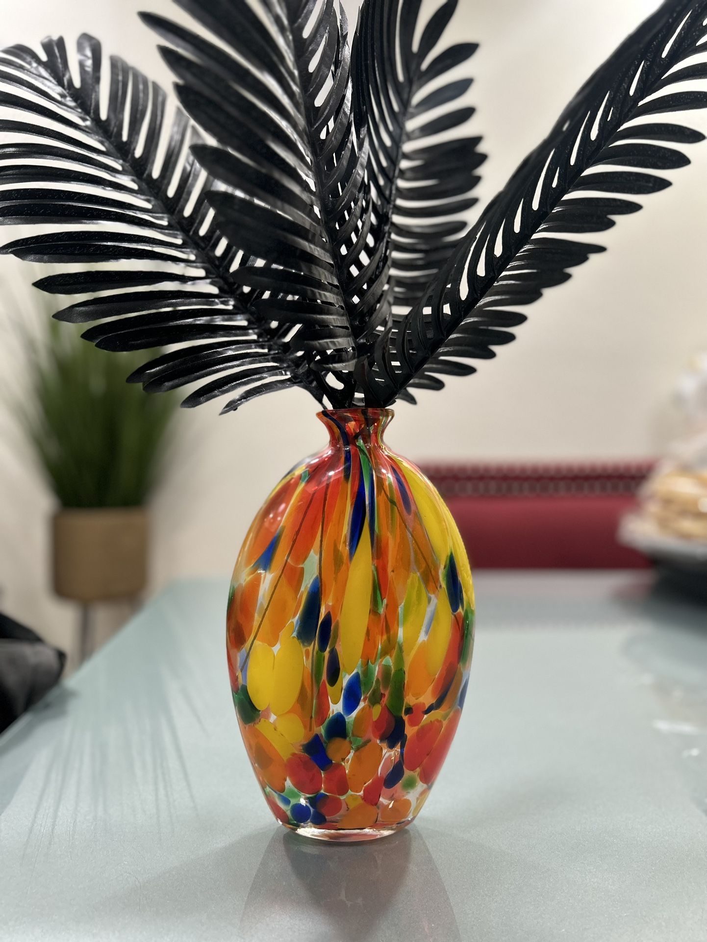 Vase Decor Colorful (glass) Black Leafs 