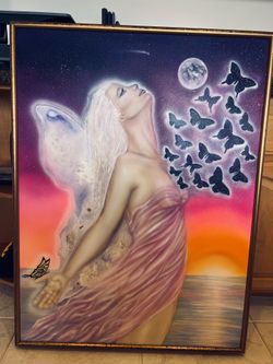Framed Fairy with Butterflies Painting