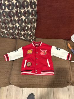 Disney Store Cars Lightning McQueen Varsity Jacket Red Letterman Toddler 2T GC