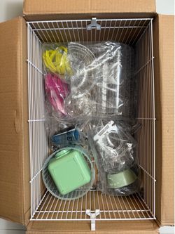 NEW/OPEN BOX HAMSTER CAGE 18.10L x 11.61W x 9.6, wire mesh is 5L x .5W" & plastic base is 3.25 deep - inches