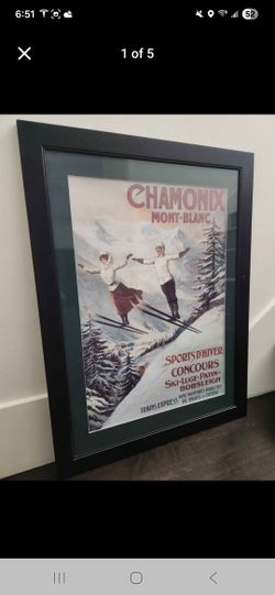 Vintage Chamonix Mont Blanc Winter Sport Ski Travel Poster