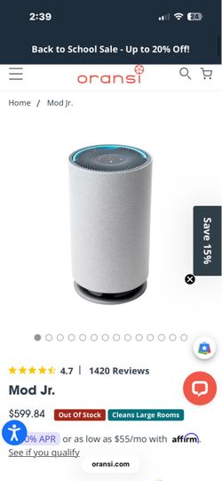 Oransi Mod Jr. HEPA Air Purifier (Part #: MJR01)