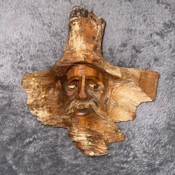 Vintage Hand Carved Wood Spirit Wall Art/ Man Face / Tree Bark Sculpture / 7 Inches