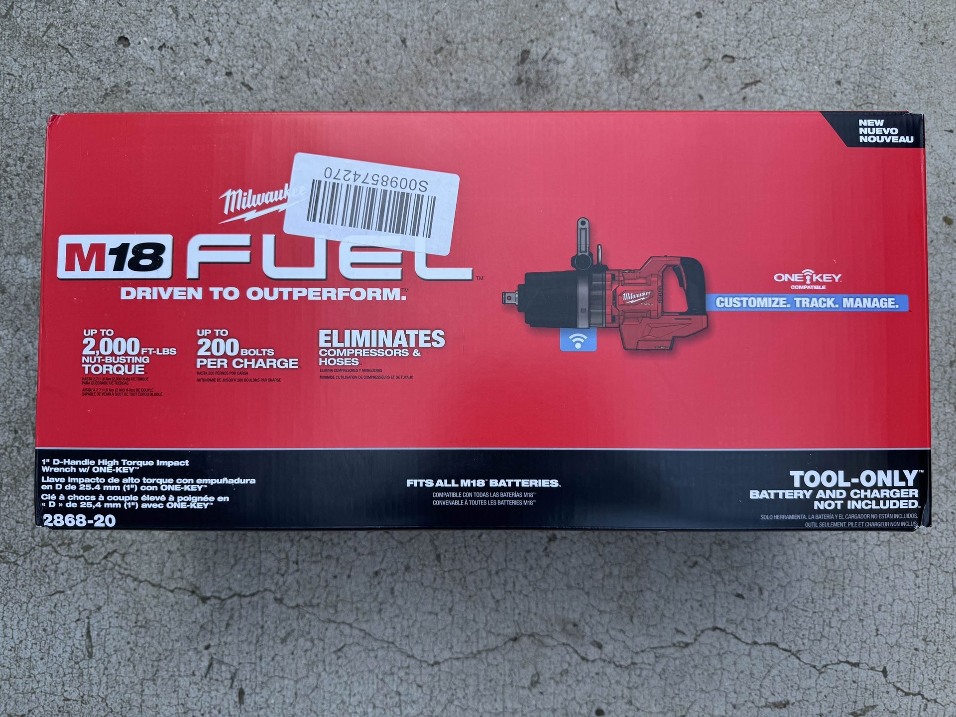 Milwaukee Tool 2868-20 M18 Fuel 1 In. D-Handle High Torque Impact Wrench