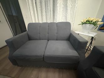 Navy blue Fabric Loveseat with Tufted Back