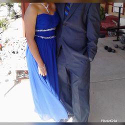 Floor length royal blue prom dress