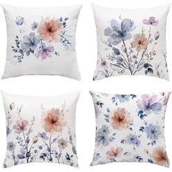 Floral Throw Pillow Covers 18x18 Inch Set of 4 Spring Pillow Covers Outdoor Couch Decorative Throw Pillow Covers
