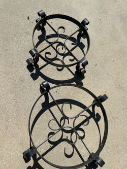 Vintage Wrought Iron Plant Stand Set of 2 Ornate Metal Scroll Flower Pot Holders