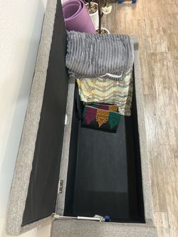Gray Upholstered Storage Bench with Lift Top