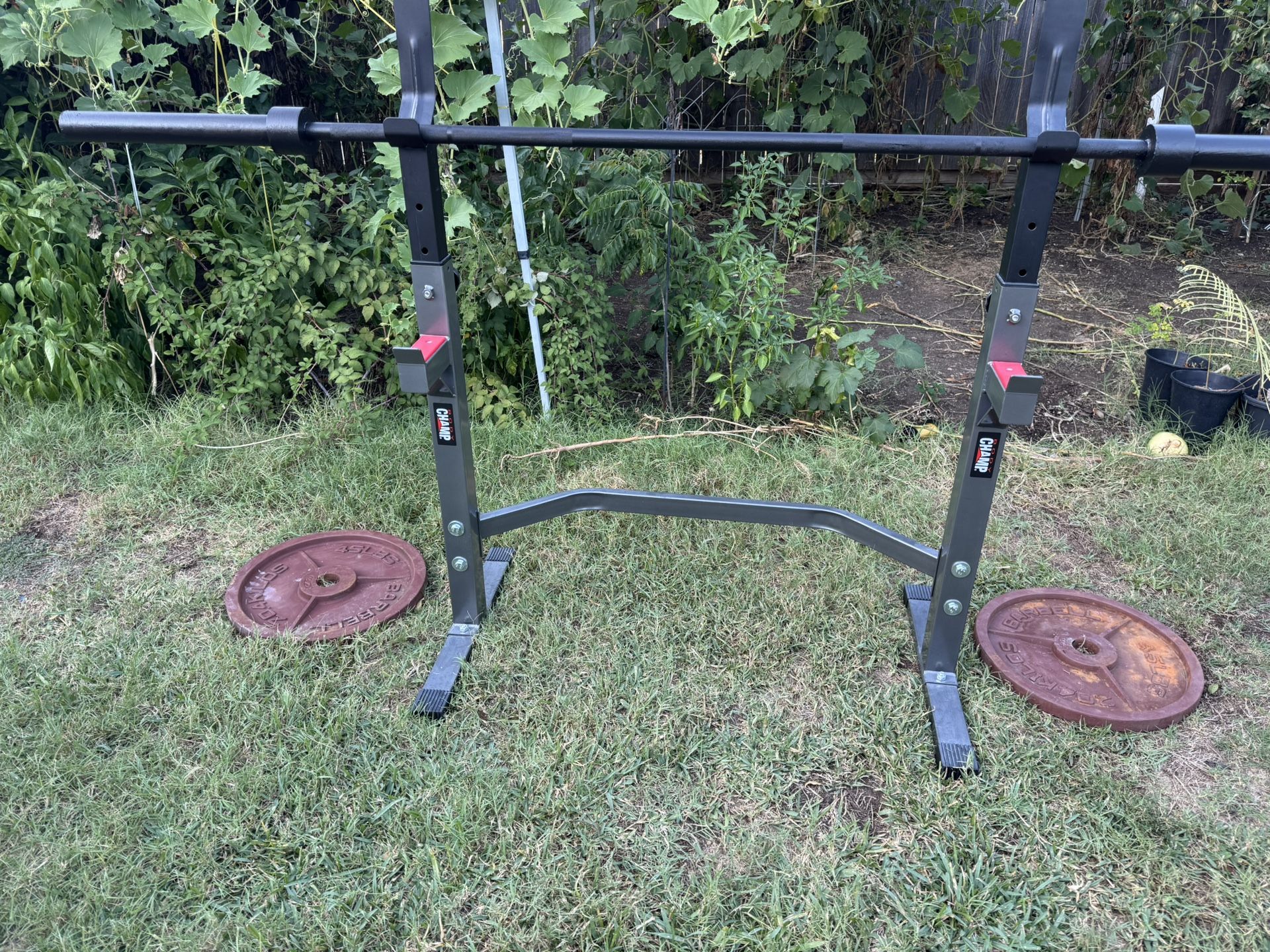 Adjustable Squat Stand Barbell Rack With 45 Lbs Pair Of Weight