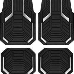 PIC AUTO Heavy Duty Rubber Floor Mats, Silver Aluminum Film