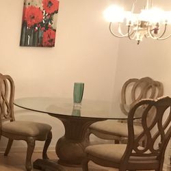 Glass Dining Room Table And 3 Chairs 
